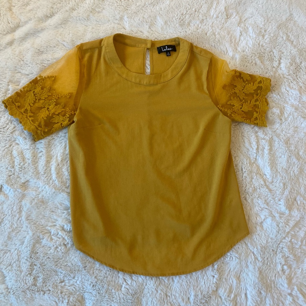 Lulus Lisa Marie Mustard Yellow Embroidered Top Women’s M Boho Chic